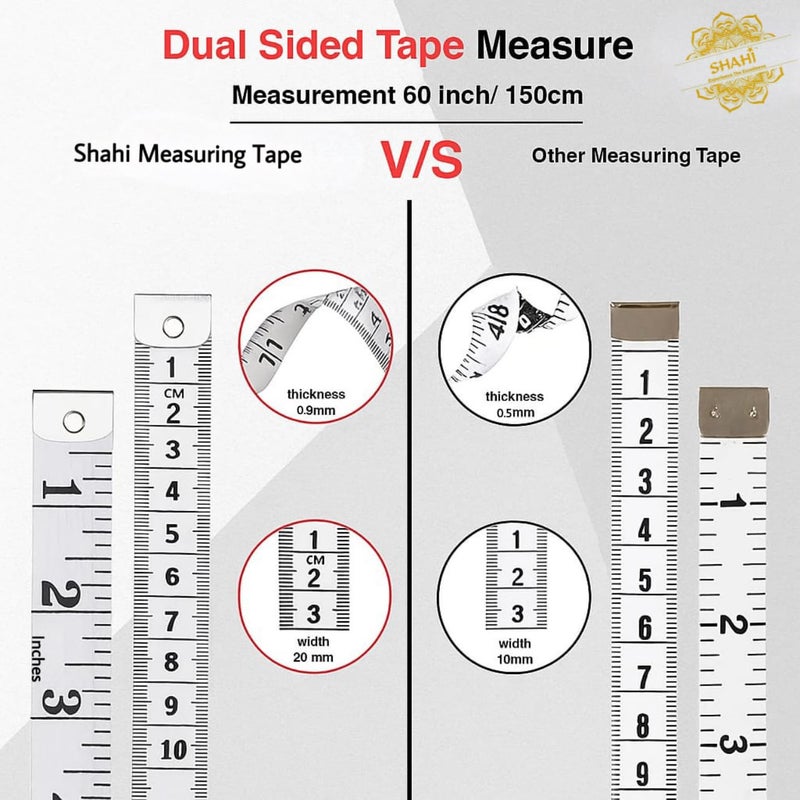 Shahi Soft Measuring Tape Flexible Vinyl Ruler with Double Scale for Body Measurement, Sewing, Tailoring, Crafts, Weight Loss & Medical Use 60-inch/150cm with Reverse Centimeter Scale (Yellow/2 Pack) - Image 3